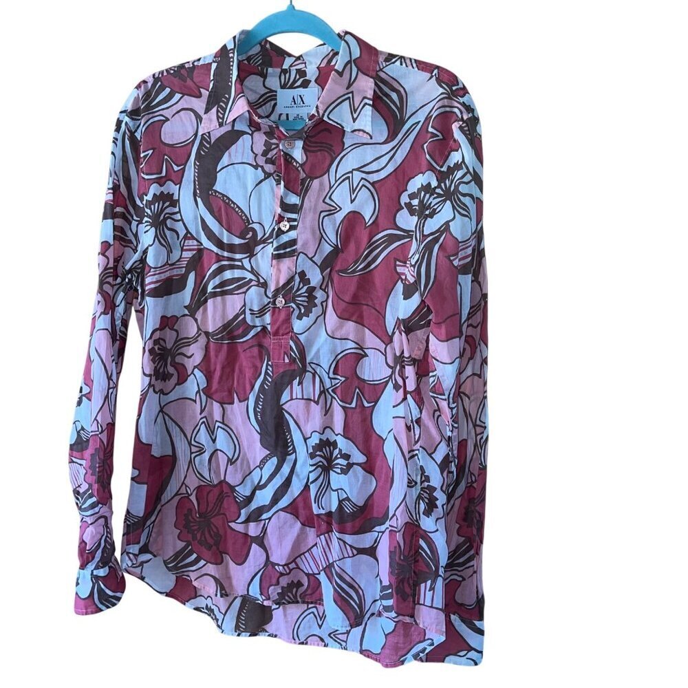 Armani Exchange Vintage Mens Shirt Size Large Multicolor Floral Pure Cotton